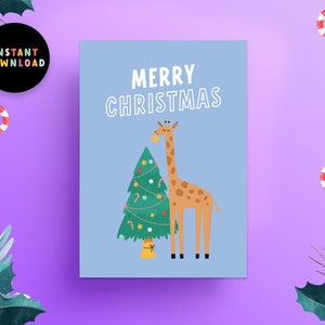 Cartolina di Natale con download istantaneo / PDF stampabile / Stampa a casa / Cartolina di Natale con giraffa divertente / Buon Natale / Stampabile / Cartolina dell'ultimo minuto