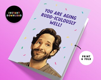 Descarga instantánea Tarjeta de cumpleaños de Paul Rudd / Tarjeta de cumpleaños PDF / Imprimir en casa / Feliz cumpleaños / Tarjeta de Paul Rudd imprimible / Tarjeta de último minuto