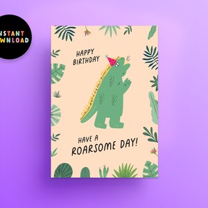 Cartão de aniversário de dinossauro para download instantâneo | Cartão PDF | Imprima em casa | Engraçado tem um cartão de aniversário Roarsome do | T-Rex | Cartão de última hora