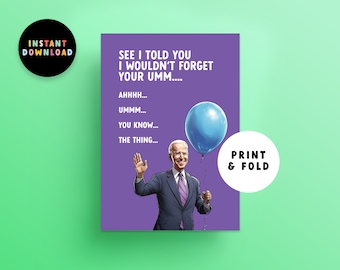 Descarga instantánea de tarjeta de cumpleaños / Tarjeta de cumpleaños PDF / Imprimir en casa / Cumpleaños divertido de Biden / Imprimible / Joe Biden / Tarjeta de último minuto