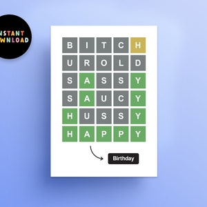 Cartão de aniversário insultuoso do WORDLE | Cartão de aniversário em PDF | Imprima em casa | Aniversário rude engraçado | Imprimível | Jogo de palavras | Cartão de última hora