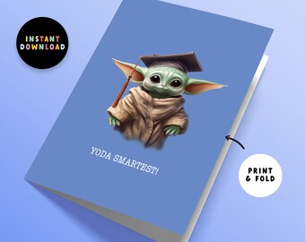 Tarjeta de graduación más inteligente de Yoda moderna / Tarjeta de graduación PDF / Imprimir en casa / Descarga instantánea / Imprimible / Bebé Yoda / Tarjeta de último minuto