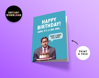 Tarjeta de cumpleaños de descarga instantánea / Tarjeta de cumpleaños PDF / Imprimir en casa / Cumpleaños divertido de la oficina / Imprimible / Michael Scott / Tarjeta de último minuto