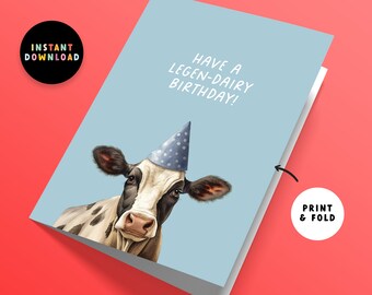 Descarga instantánea Tener una tarjeta de cumpleaños legendaria / Tarjeta de cumpleaños PDF / Imprimir en casa / Divertido juego de palabras de cumpleaños de vaca lechera / Tarjeta de último minuto