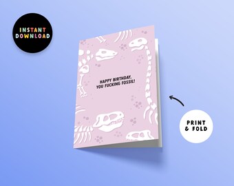 Descarga instantánea Feliz cumpleaños Tarjeta fósil / Tarjeta de cumpleaños grosera / Tarjeta de cumpleaños de dinosaurio divertido / Imprimible / Tarjeta de último minuto