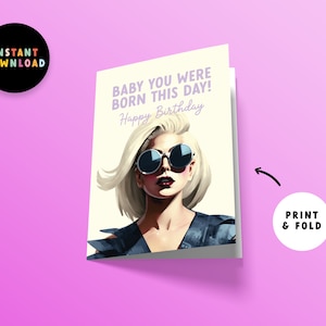 Download instantâneo do cartão de aniversário de Lady Gaga | Cartão de aniversário em PDF | Imprima em casa | Imprimível | Amor, você nasceu assim | Cartão de última hora