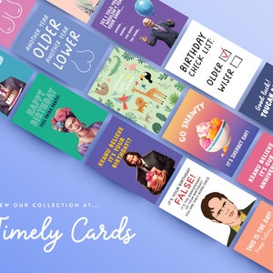 May include: A collection of colorful greeting cards with humorous and pop culture themed designs. The cards feature illustrations of characters like Frida Kahlo, Keanu Reeves, and a toucan. The text on the cards includes phrases like "Happy Birthday", "It's Sherbet Day", and "Keanu Believe It's Your Birthday!"