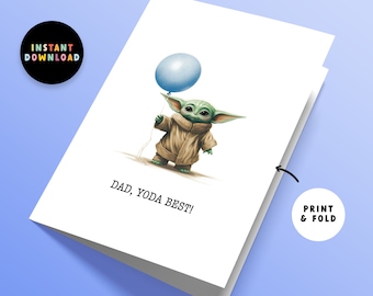 Descarga Instantánea Papá, Yoda Mejor Tarjeta del Día del Padre / PDF Día del Padre / Imprimir en casa / Día del Padre / Imprimible / Bebé Yoda / Tarjeta de último minuto