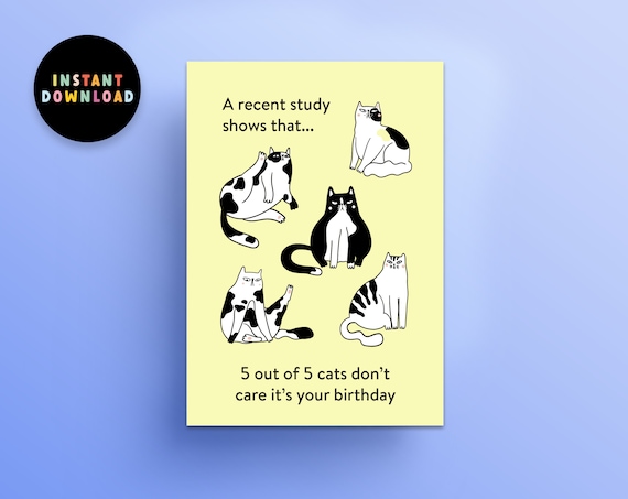 Instant Download Birthday Card | PDF Birthday Card | Print at home | Funny Cat Survey Birthday Card | Printable | Last minute Card