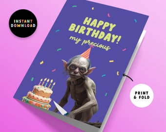 Descarga instantánea Tarjeta de cumpleaños de Gollum / Tarjeta de cumpleaños PDF / Imprimir en casa / Feliz cumpleaños Mi Precioso / Tarjeta imprimible del Señor de los Anillos