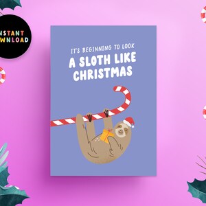 Cartolina di Natale con download istantaneo / Cartolina di Natale in PDF / Stampa a casa / Cartolina di Natale con bradipo divertente / Buon Natale / Stampabile / Cartolina dell'ultimo minuto