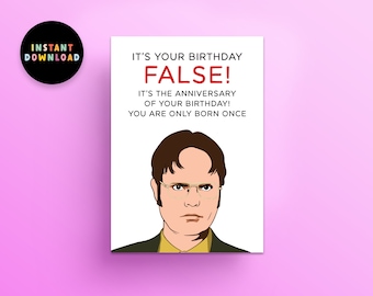 Tarjeta de cumpleaños de descarga instantánea / Tarjeta de cumpleaños PDF / Imprimir en casa / Cumpleaños divertido de la oficina / Imprimible / Dwight Schrute / Tarjeta de última hora