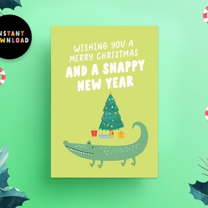 Cartolina di Natale con download istantaneo / PDF stampabile / Stampa a casa / Cartolina di Natale con coccodrillo divertente / Buon Natale / Stampabile / Cartolina dell'ultimo minuto