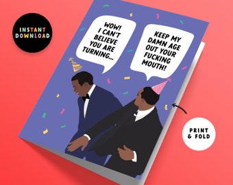 Descarga instantánea Will Smith Oscars Slap / Tarjeta de cumpleaños / Imprimir en casa / Will Smith Slap / Imprimible / Oscars Slap Card / Tarjeta de último minuto