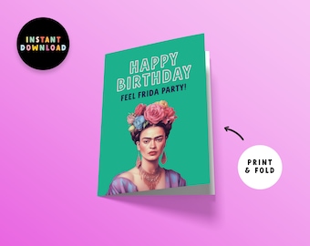 Descarga Instantánea Tarjeta de Cumpleaños / Tarjeta de Cumpleaños PDF / Imprimir en casa / Feliz Cumpleaños / Imprimible / Feel Frida Party / Tarjeta de último minuto