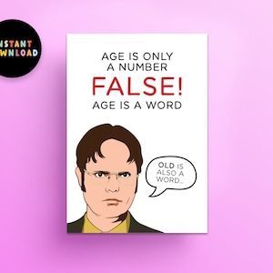 Verjaardagskaart direct downloaden | PDF-verjaardagskaart | Thuis afdrukken | Grappige kantoorverjaardag | Afdrukbaar | Dwight Schrute | Last-minute kaart