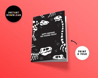 Descarga instantánea Feliz cumpleaños Tarjeta fósil / Tarjeta de cumpleaños grosera / Tarjeta de cumpleaños de dinosaurio divertido / Imprimible / Tarjeta de último minuto