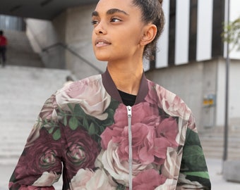 Asatr Womens Bohemia Vintage Floral Print Zip-Up O-Neck Long-Sleeved Bomber Jacket Asatr Womens Bohemia Vintage Floral Print Zip-Up O-Neck Long-Sleeved Bomber Jacket