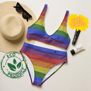 Rainbow striped high waisted bikini sale
