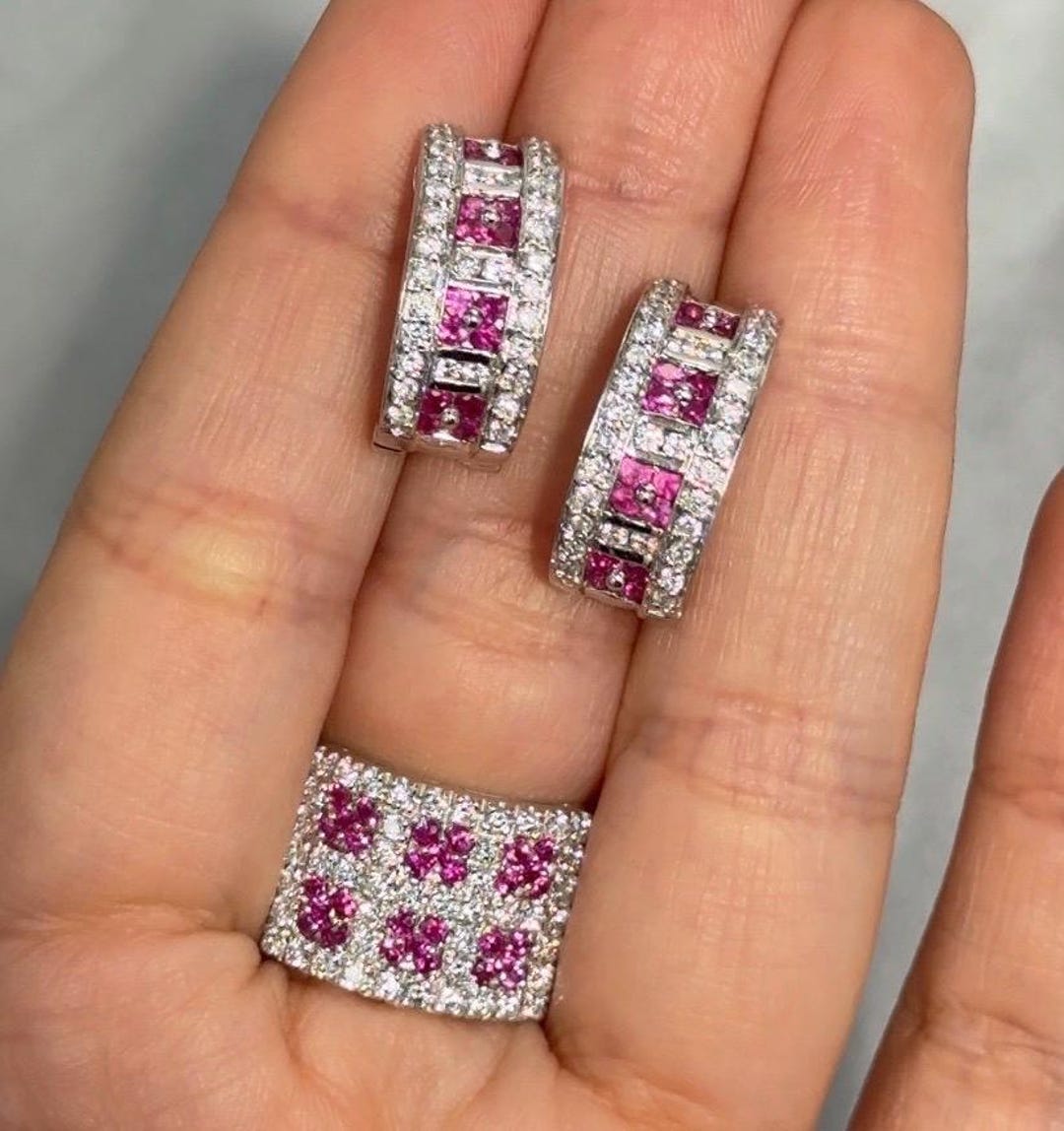 Revive Jewels Estate Natural Ruby & Diamond Earrings and Ring Set - 18k ...