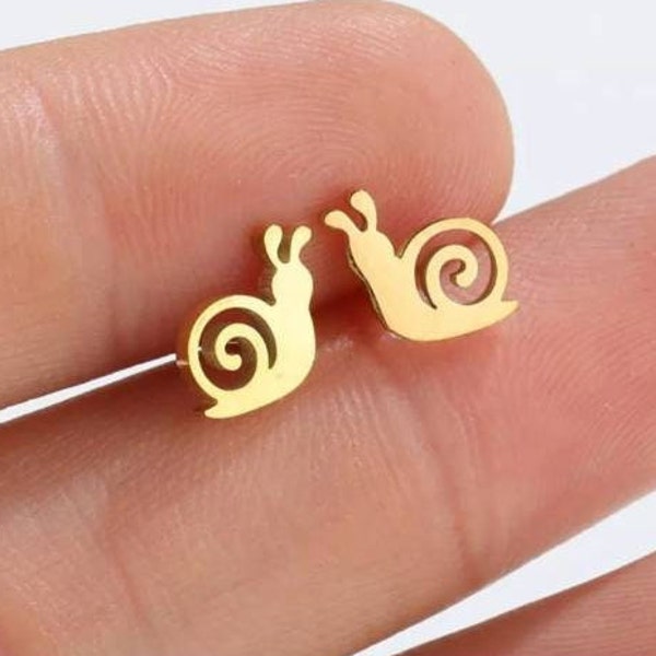 Tiny Snail Animal Hypoallergenic Stainless Steel Stud Earrings Jewelry