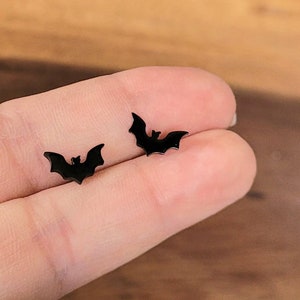 Tiny Bat Black Animal Hypoallergenic Stainless Steel Stud Earrings Jewelry