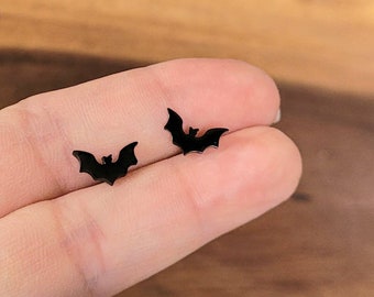 Tiny Bat Black Animal Halloween Hypoallergenic Stainless Steel Stud Earrings Jewelry