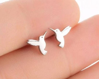 Tiny Hummingbird Bird Animal Hypoallergenic Stainless Steel Stud Earrings Jewelry