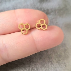 Honeycomb Honey Bee Stud Earrings  Hypoallergenic Stainless Steel Jewelry