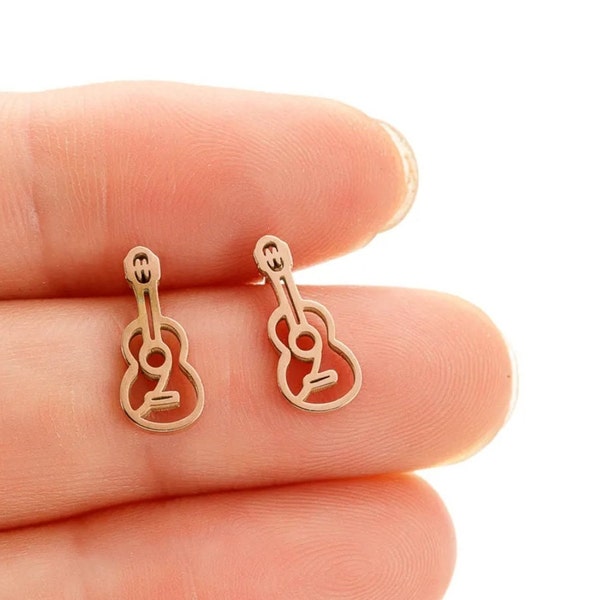 Guitar Music Instrument Musical Stud Earrings Minimalist Hypoallergenic Stainless Steel Jewelry