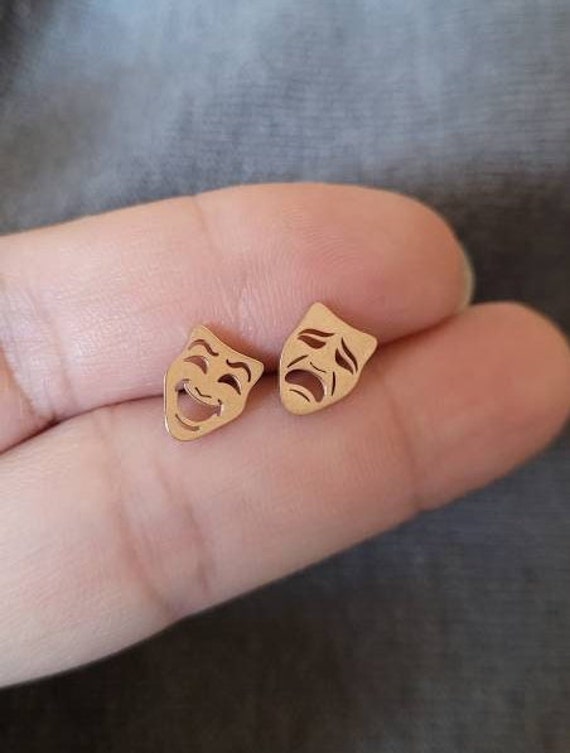 Rose Gold Theater Mask Earrings