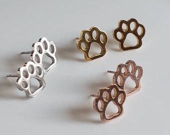 Animal Dog Print Paw Pet Minimalist Hypoallergenic Stainless Steel Jewelry Stud Earrings