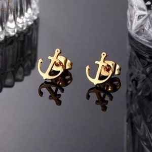 Tiny Gold Anchor Men's Women's Hypoallergenic Stainless Steel Stud Earrings Jewelry