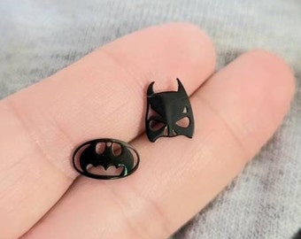 Bat Mask Cartoon Comic Superhero Movie Hypoallergenic Black Stainless Steel Stud Earrings Jewelry