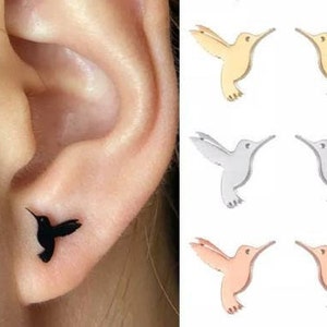 Tiny Hummingbird Bird Animal Hypoallergenic Stainless Steel Stud Earrings Jewelry