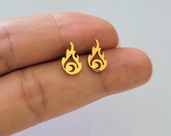 Flame Fire Minimalist Hypoallergenic Stainless Steel Stud Earrings Jewelry