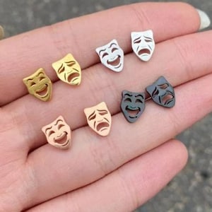 Theater Mask OperaActor Actress Drama Hypoallergenic Stainless Steel Stud Earrings Jewelry