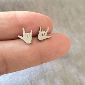 ASL  " I Love You "  American Sign Language Valentine Stud Earrings Hypoallergenic Stainless Steel Jewelry