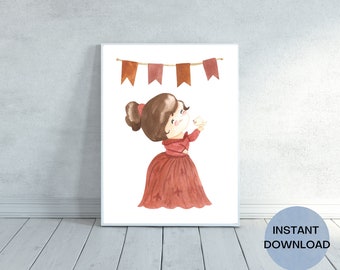 Princess Nursery Wall Art, Watercolor Princess Printable, Girls room Decor, Digital Download