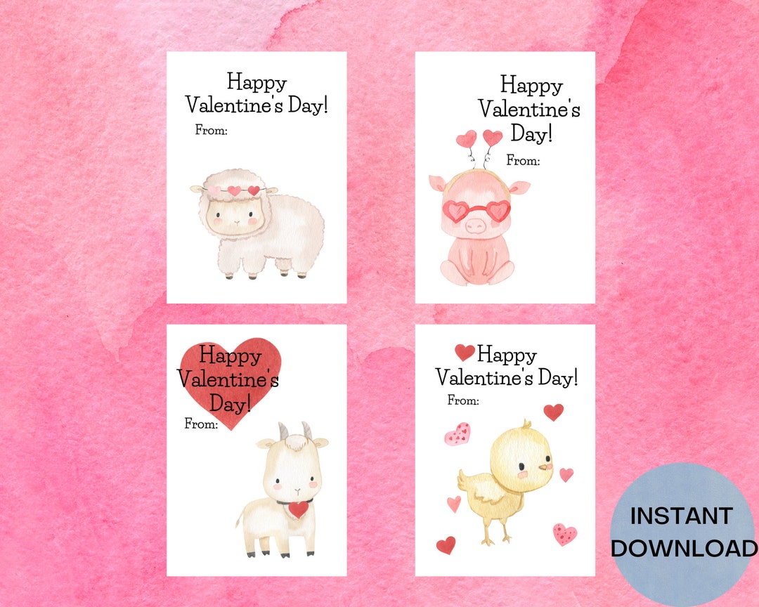 Printable Farm Valentine's Day Cards Valentines for Kids Etsy