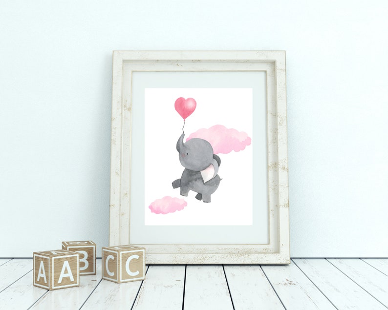 Elephant With Balloon Nursery Wall Art Watercolor Printableinstant