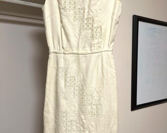 1960s Cream Linen Sheath Dress with Embroidery – Vintage