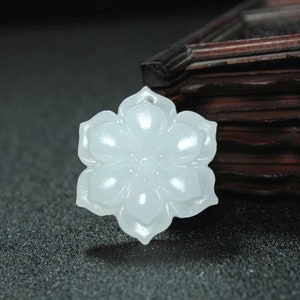 Natural White Jade Flower Pendant Necklace Hand-Carved Charm Jewelry Fashion Accessories Amulet Women Gifts