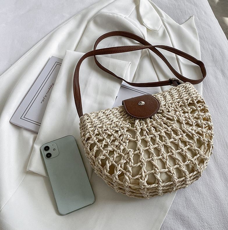 Summer Straw Bag for Women Fashion Semicircle Crossbody Bags Rattan