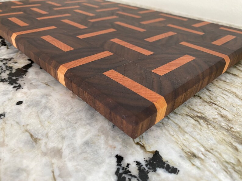 Walnut End Grain Cutting Board/chopping Block With Cherry Highlights Etsy