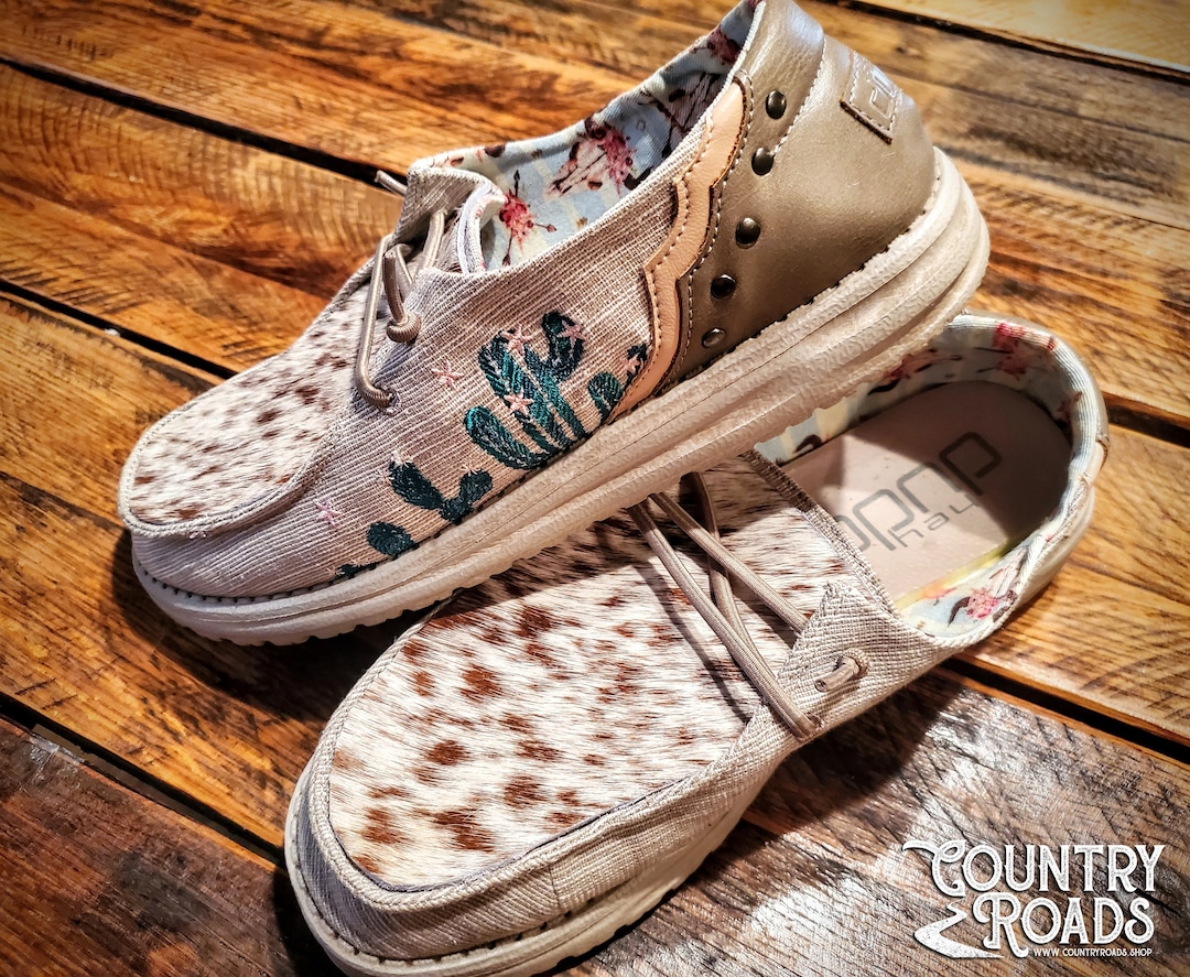 Genuine Cowhide Hey Dudes With Embroidered Desert Cactus Etsy