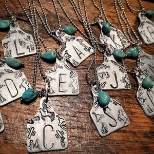 Handmade Western Cow Tag Initial Monogram Letter Necklace