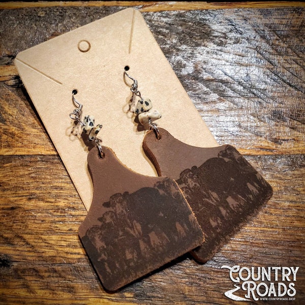 Hereford Herd - Handmade Western Engraved Leather Earrings & Necklaces - Hypoallergenic, Pick Your Style