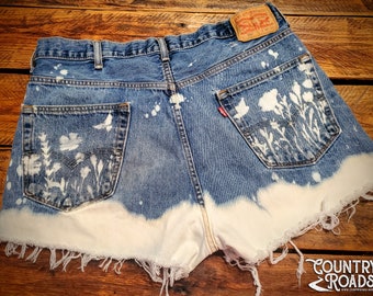 Hand Distressed Denim Levi Shorts - Size 38 Waist