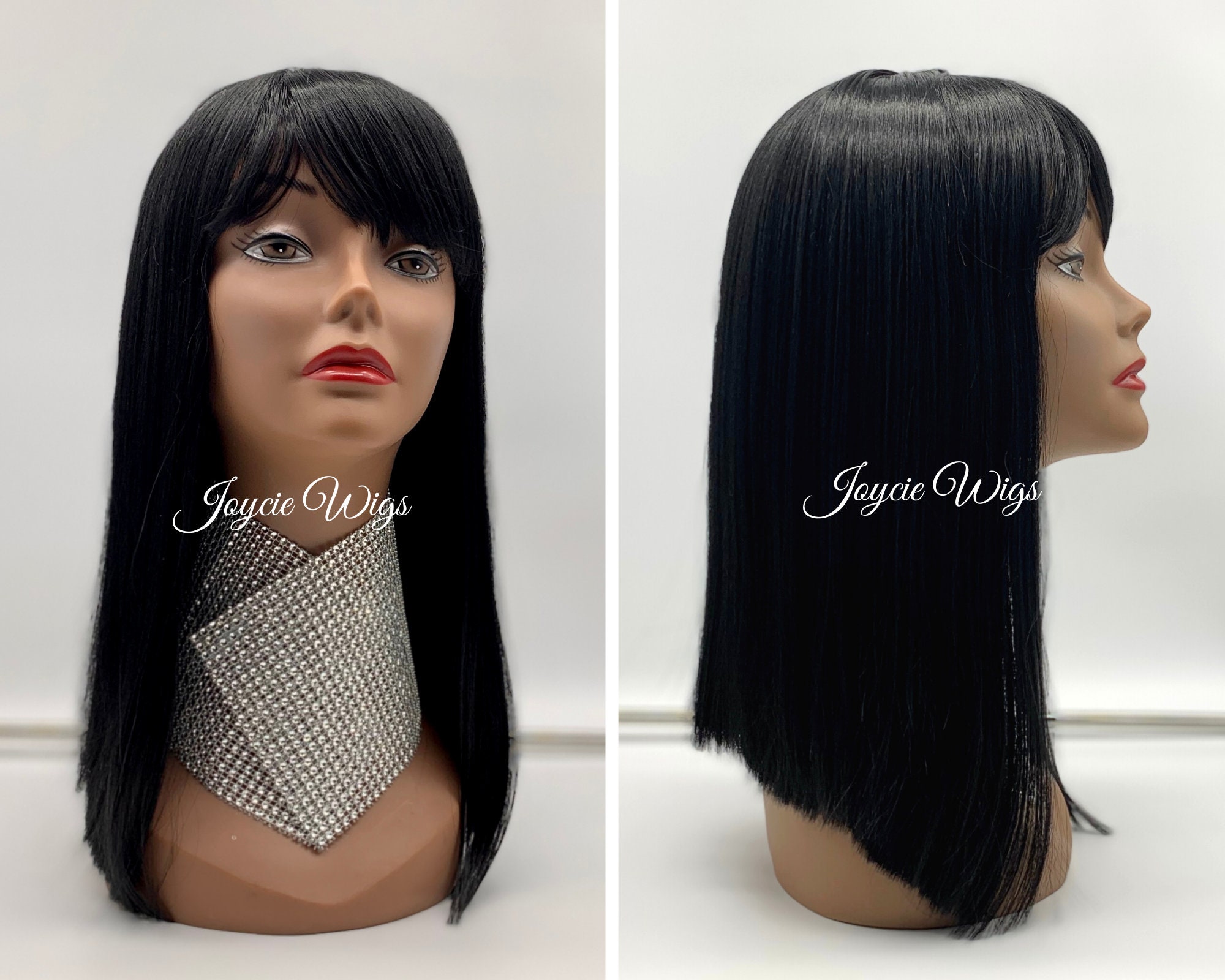 WIGS Black Straight Asymmetrical Long Bob Full Wig for Women - Etsy WIGS Black Straight Asymmetrical Long Bob Full Wig for Women - Etsy